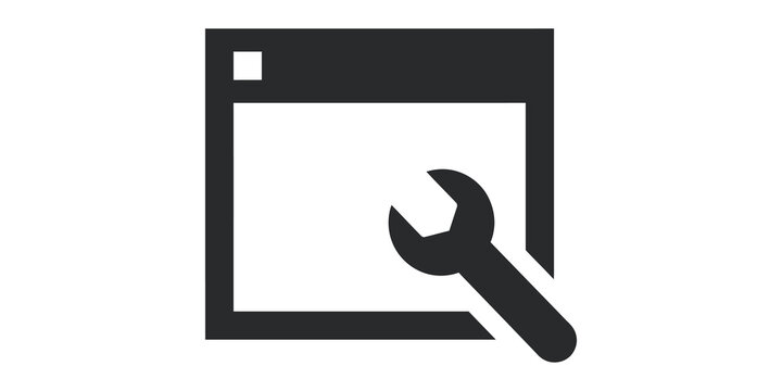 Website maintenance icon featuring browser window and hardware wrench.