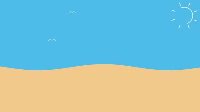 Minimalist summer beach scene with sunny blue sky and sandy coast line graphic illustration