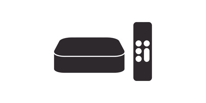 Set top box media player console and remote control unit icon design.