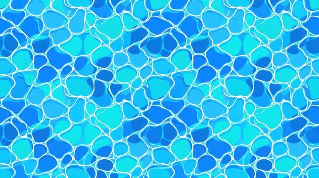 Seamless Blue Swimming Pool Water Surface Pattern with Light Refraction Caustics Vector Illustration Background