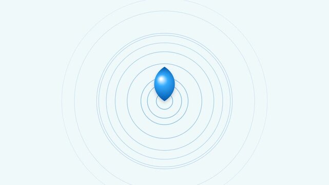 Blue glossy water drop icon with circular ripple effect