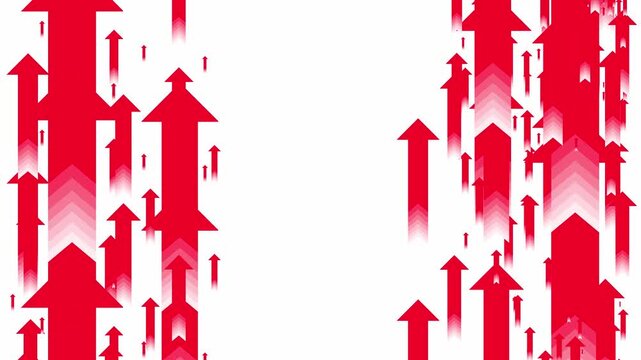 upward to down flying arrow animation 4k motion graphics video. red arrow pointing up with white screen.