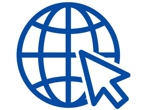 Simple icon of a blue globe and arrow cursor, symbolizing internet access.