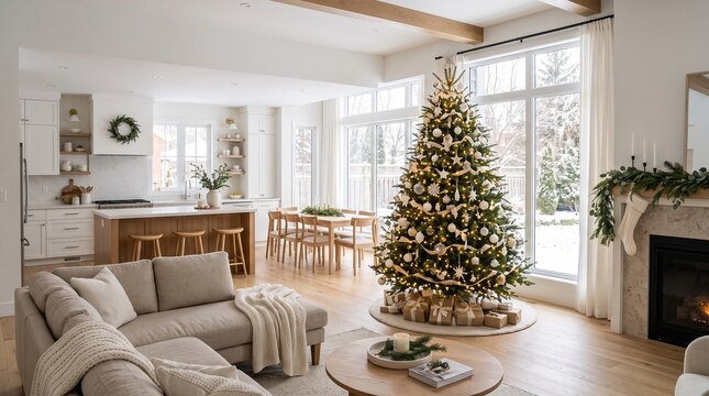 Bright sunroom with matching decorated Christmas trees