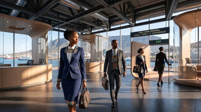 Professional Flight Crew Walking in Modern Airport Terminal