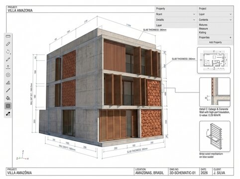 Architectural BIM 3D CAD Schematic Model of Residential Building