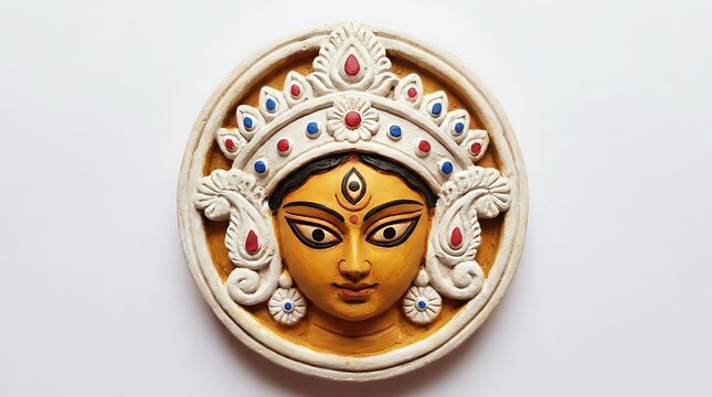 Traditional handcrafted durga puja goddess durga clay idol face with sculpture