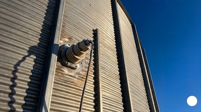 Thermal energy sensor bolted to an industrial storage tank acting as facility monitoring equipment