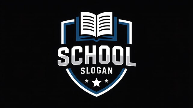 School logo badge with open book icon and shield shape