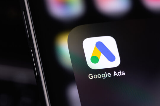 Google Ads mobile icon app on a screen smartphone iPhone closeup. Ads or Ad, AdWords is a service of contextual, basically, search advertising from Google. Batumi, Georgia - June 16, 2026