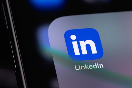 LinkedIn mobile icon app on a screen smartphone iPhone closeup. LinkedIn is a social network for finding and establishing business contacts. Batumi, Georgia - June 16, 2026