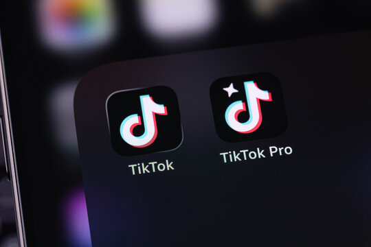 TikTok and TikTok Pro logo mobile app on screen smartphone iPhone. TikTok is app to create and share videos. Batumi, Georgia - June 16, 2026
