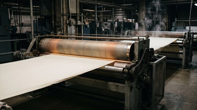 Flatwork ironer feeding a linen sheet through heated rollers