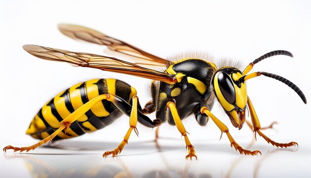 yellow jacket wasp on white background close up with shallow dof