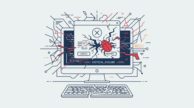 Creative of Critical System Failure with Bug and Error Message on Digital Device with high quality professional line art symbols for modern creative design and digital branding projects
