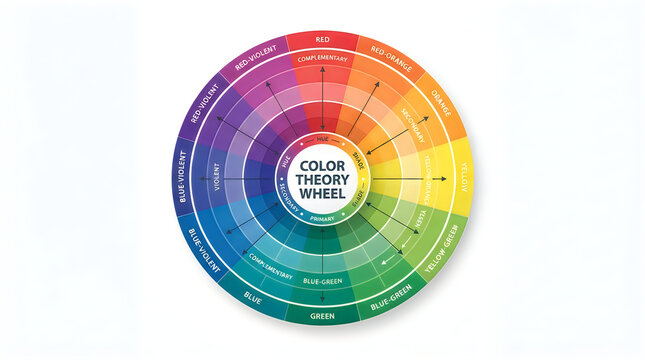 Color theory wheel chart with labeled color types and relationships