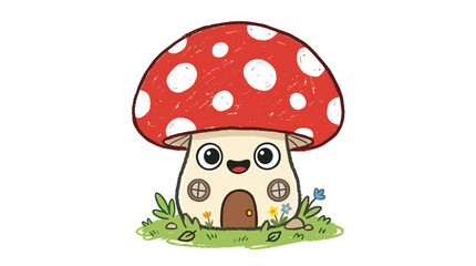 Fototapeta premium Cute mushroom house vector illustration for kids design isolated on white background style