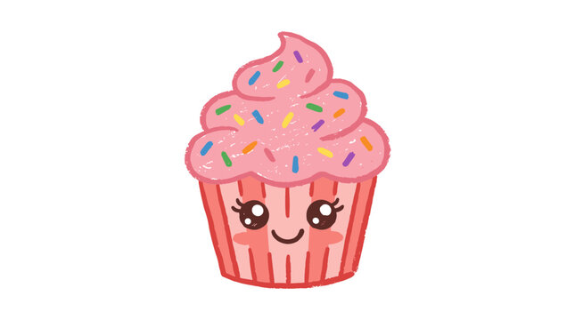 Cute cupcake with pink frosting and colorful sprinkles vector illustration food graphic