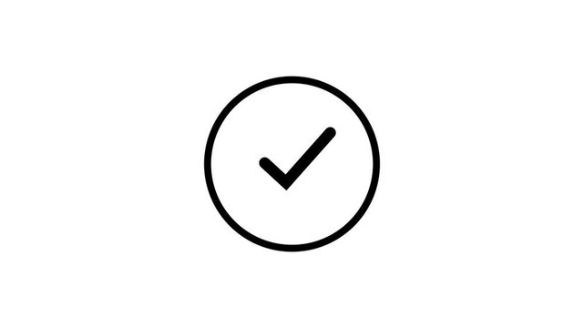 Symbol of check mark inside a circle round animation, symbolizing approval or completion