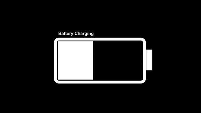 the Fast white  color battery charging icon animation video power full battery icon on black background.