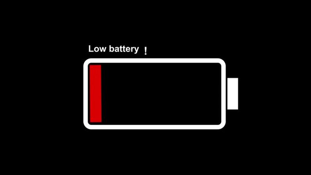 Low battery power indicator animation on a black background.