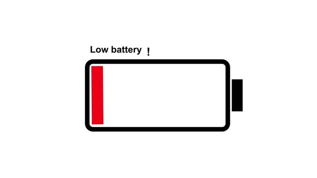 Low battery power indicator animation on a white background.