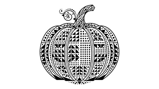 Decorative Pumpkin with Geometric Patterns and Filigree Details Black White