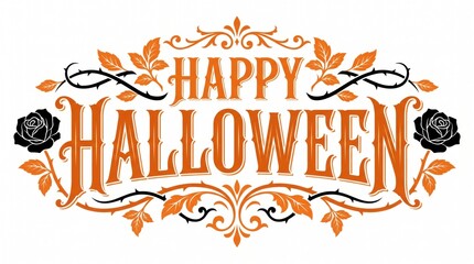 Happy halloween typography design with orange letters and black roses for holiday celebration © Ebrahim
