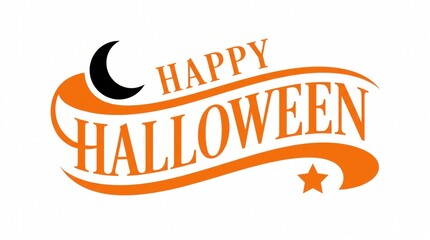 Happy halloween greeting text with a black crescent moon and orange star graphic design element © Ebrahim