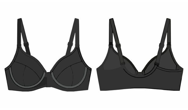 Front Closure Bra Technical Fashion Flat CAD Template Front Back View