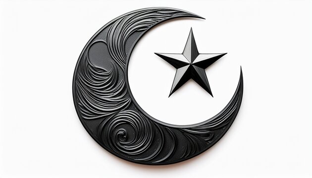 crescent and star symbol sign isolated on white background