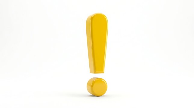 Isolated yellow exclamation point in three dimensions on a white background