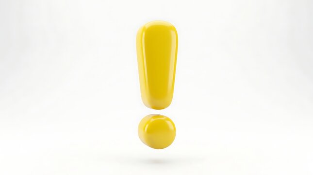 Isolated yellow exclamation point in three dimensions on a white background