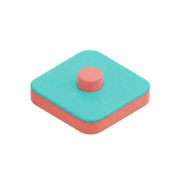 3d isometric square button icon with teal and coral colors