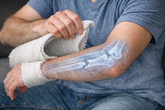 A person with a cast on their arm, useful for health and medical concept illustrations