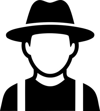 Farmer wearing hat and suspenders in simple silhouette during daylight isolated on transparent background