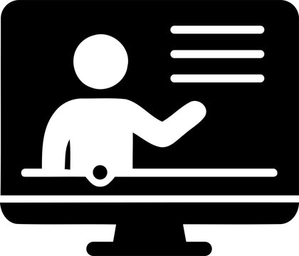 Person presenting information on a computer screen during a remote learning session with a conceptual element Isolated on transparent background