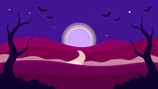 Spooky halloween night landscape with a glowing portal and silhouetted trees