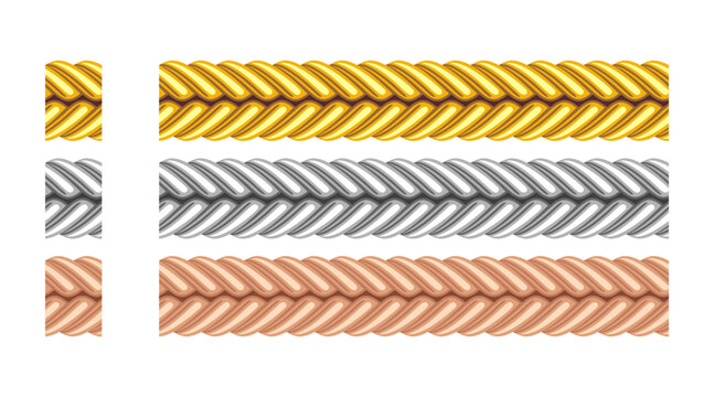 Metallic Braided Frame Border Seamless Pattern Decorative 3d Realistic Vector Illustration Set
