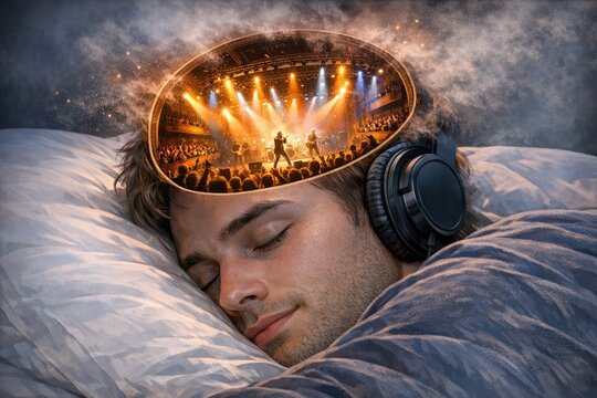 A person resting while wearing headphones