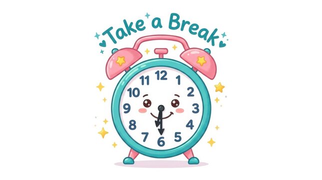 Cartoon alarm clock with smiling face and stars is a colorful vector illustration alarmclock alarm-clock timepiece clockface clock-face wristwatch time-telling