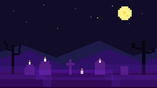 Night Cemetery Scene Animation in Purple.