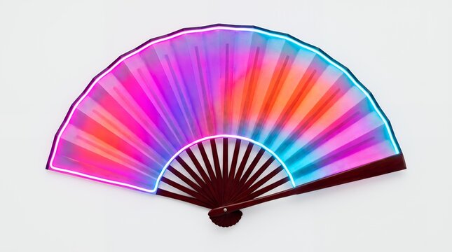 Neon Cyber-West Japanese Fan Open Front View Isolated