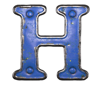 Blue scratched metal letter H with rivets