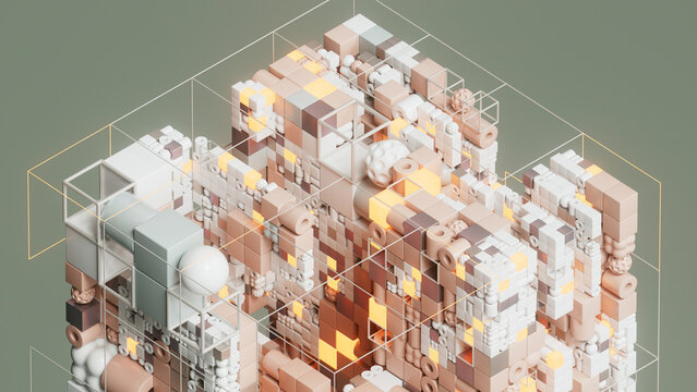 Abstract Modular 3D Structure in Warm Neutral Tones