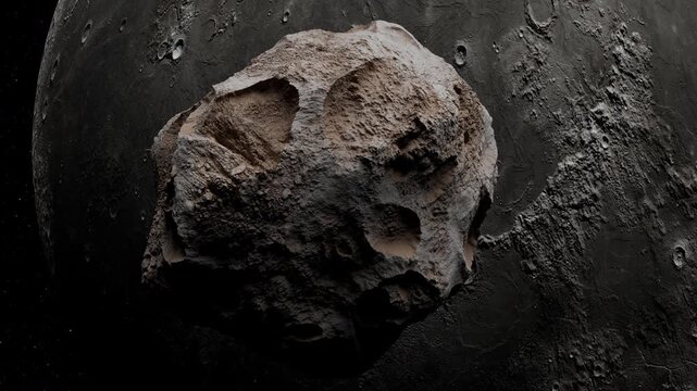 Asteroids in Space and the moon, 3d animation

