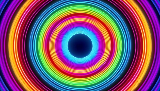 abstract multicolored background spiral neon rings in rainbow colors swirl toward the center dynamic circular gradient with a hypnotic look