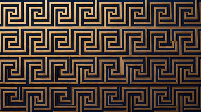 Gold Greek key pattern on black background, seamless vector design, classical labyrinth motif, ancient geometric art, luxury meander loop for textile, border, or wrap