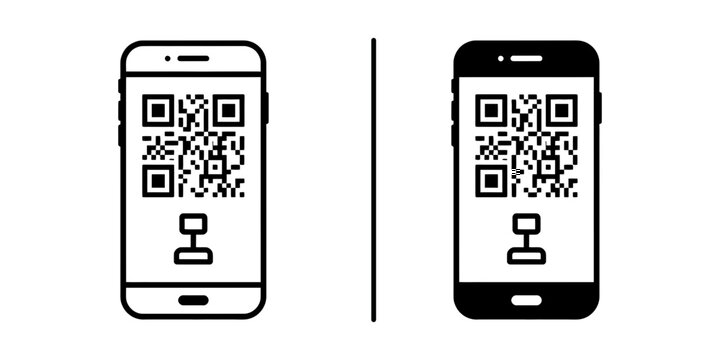 Smartphone QR Code Vector Set Line and Solid Style Mobile Payment Scanning Digital Verification Graphic Symbol Isolated on White Background