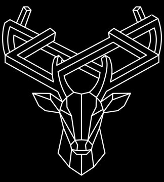 Abstract Geometric Impossible Object Illusion with a Low Poly Stag Head and Surreal Optical Illusion Antlers in Minimalist Line Art Style